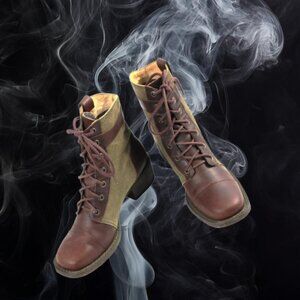 Durango World Traveler Lacer Oak Brown Vintage Leather Canvas Lace-Up Boot